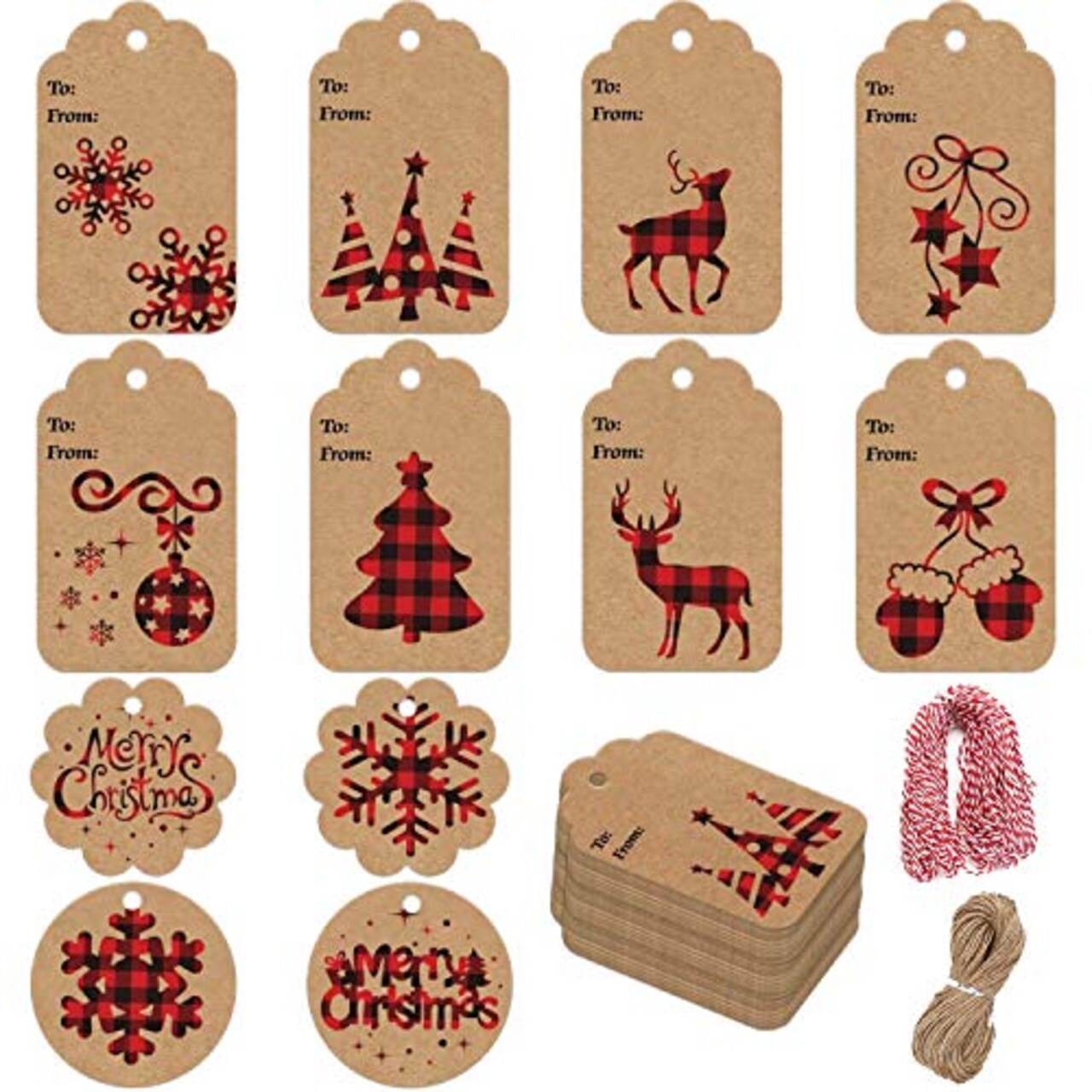 STEFORD Christmas Kraft Paper Gift Tags,120 PCS Christmas Label Gift Tags with 230 feet String